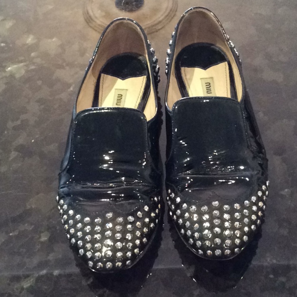 Miu Miu Black Patent Studded Loafers